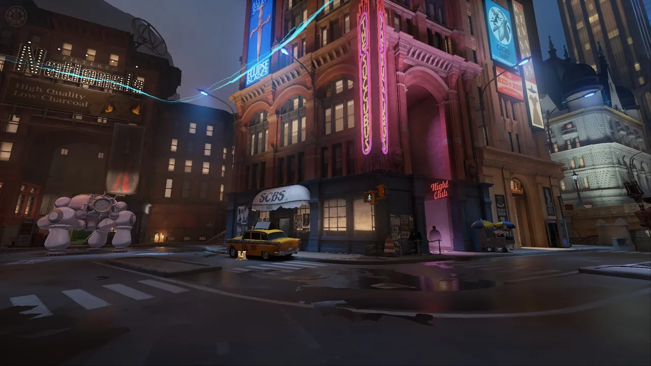 A Walker defending a neon-lit Broadway lane in the City Never Sleeps map